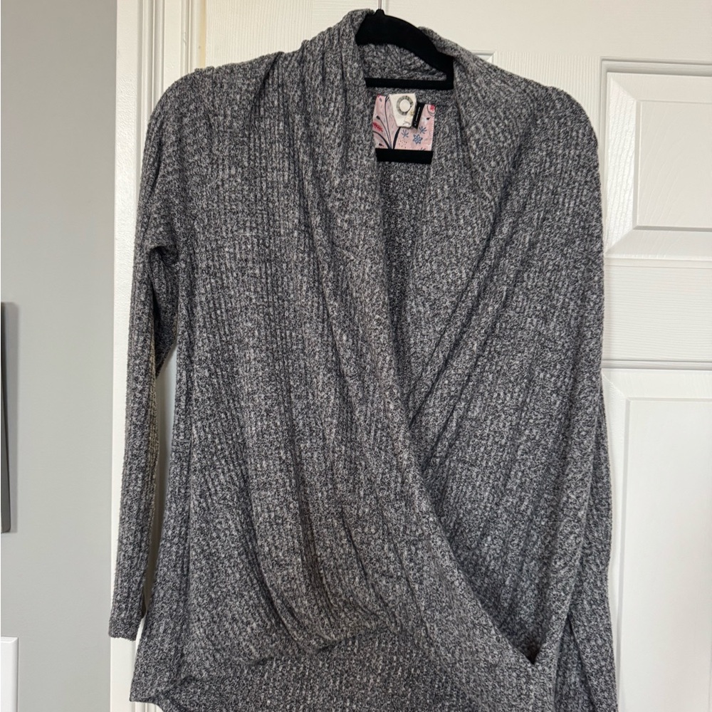 Anthropologie Cozy Gray Wrap-Front Women's Sweater